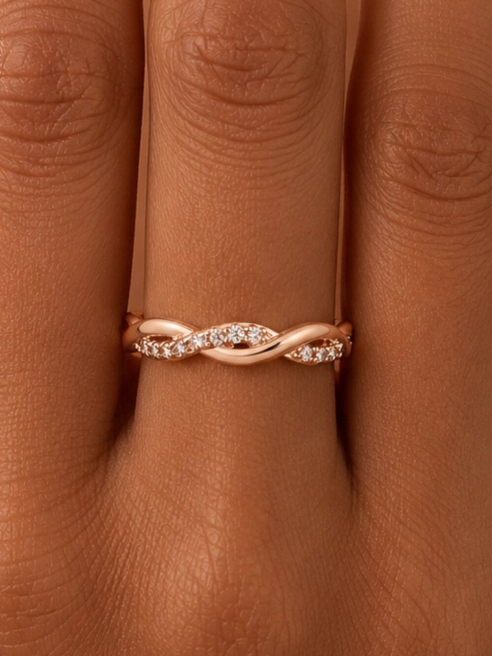 NEW 18k Rose Gold Diamond Ring Band Dainty Ring Twist Band